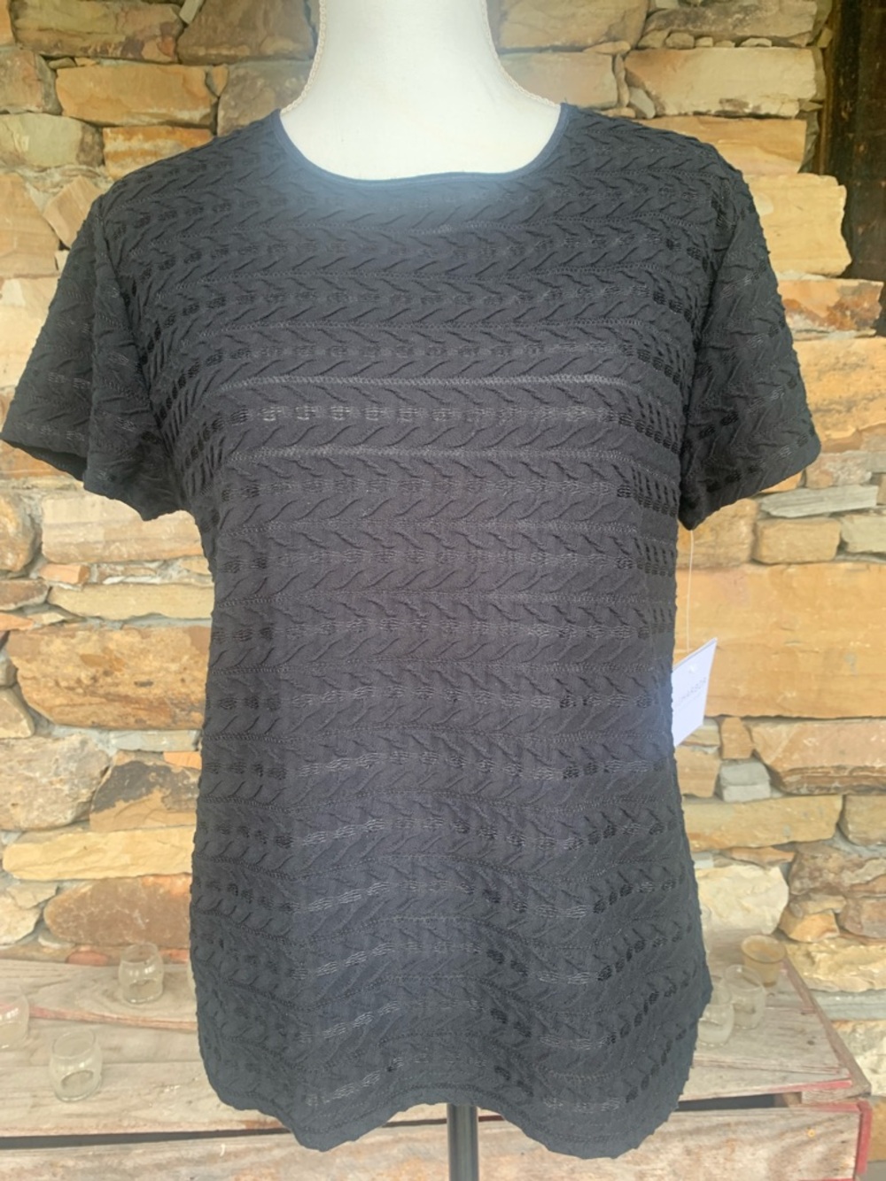 Sag Harbor Black Short-Sleeve Textured Knit Top